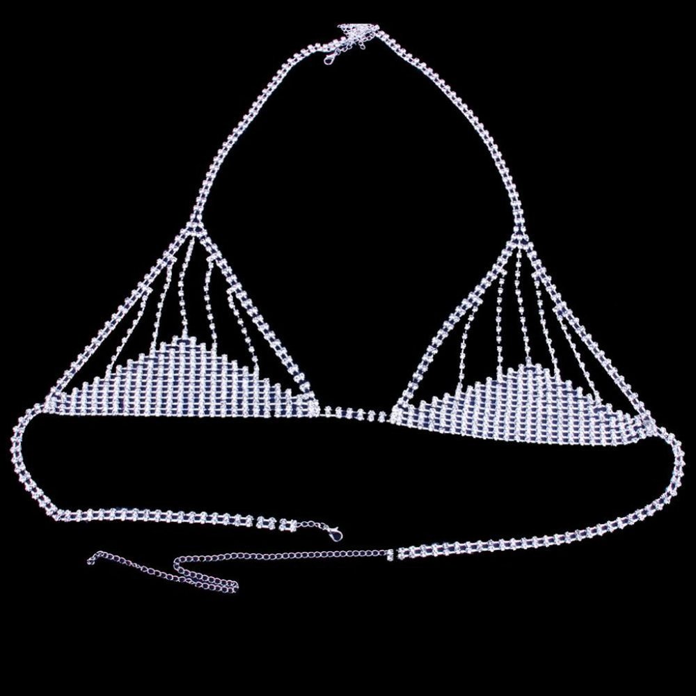 Rhinestone Chain Lingerie Women Bra Thong Set Bikini Body Jewelry Underwear - Picture 6 of 8
